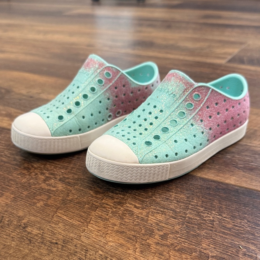 Native Aqua and Pink Kids Slip-On Sneakers